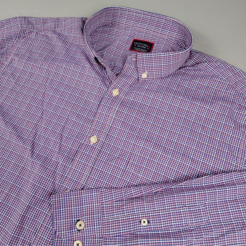 UNTUCKit Shirt Mens 2XL Performance Stretch Blue Red White Plaid Long Sleeve